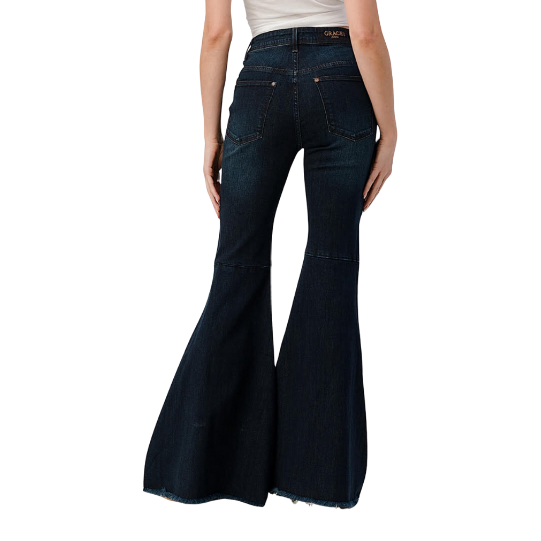Grace In La Women's Dark Flare Blue Jeans