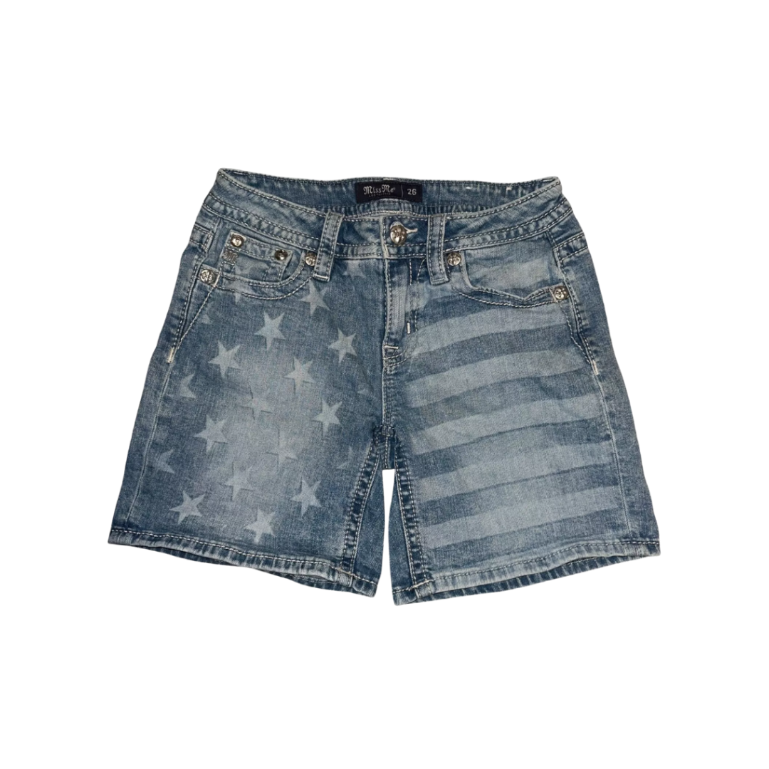 Miss Me Women's Patriotic 26 Stars Stripes Blue Shorts