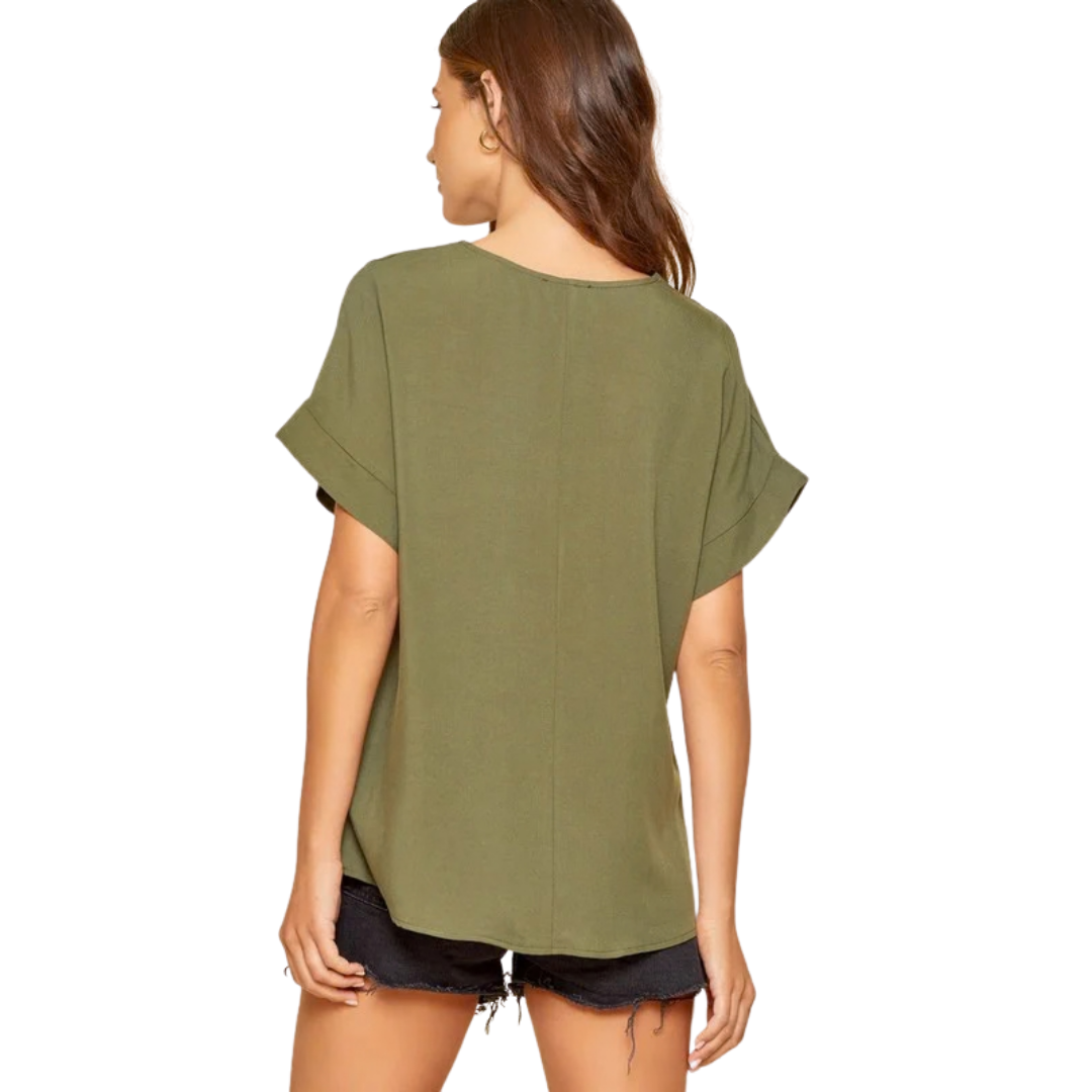Andree Women's Short Sleeve Solid Green Blouse