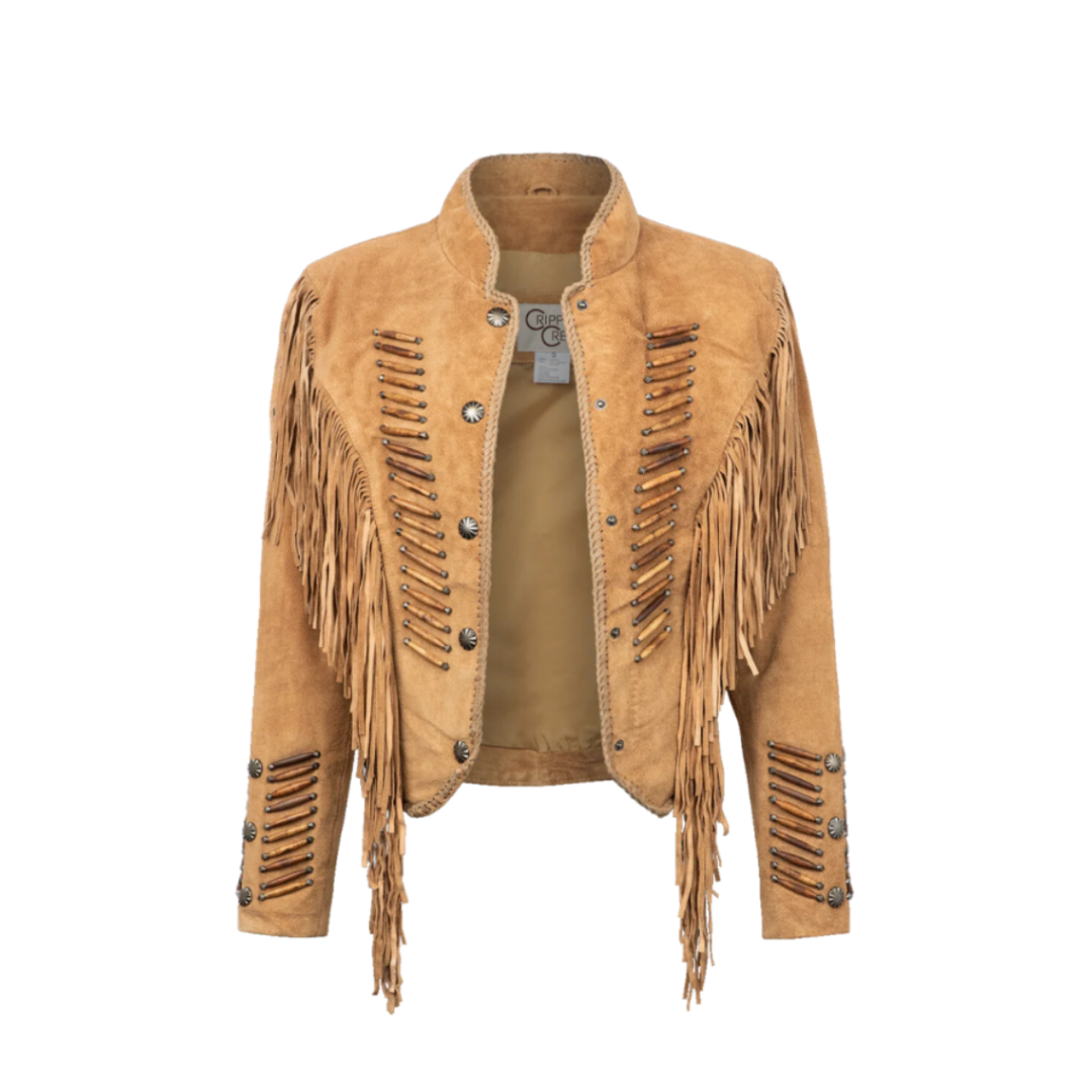 Sidran Women's Beaded Buffalo Light Brown Jacket