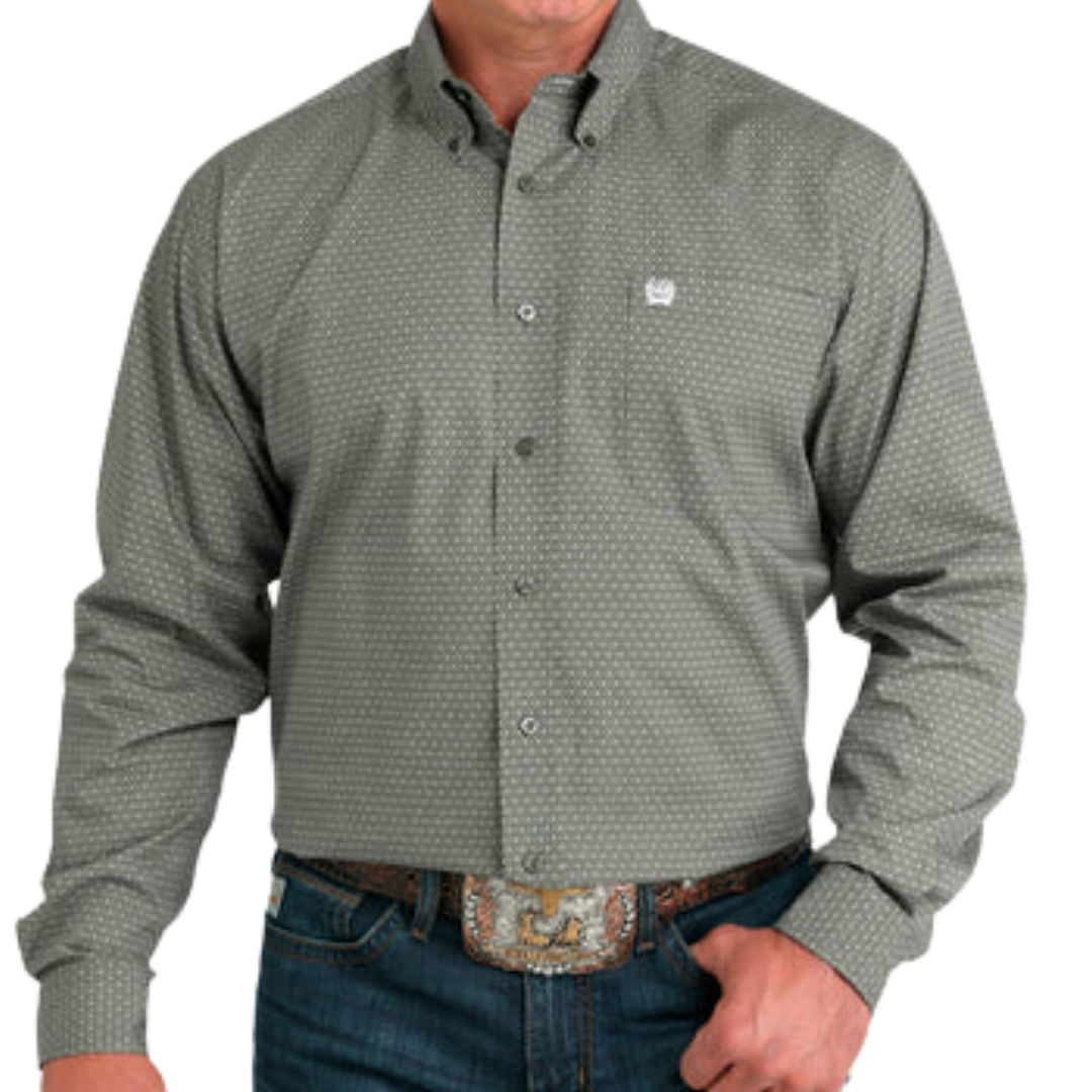 Cinch Men's Print Long Sleeve Olive Shirt