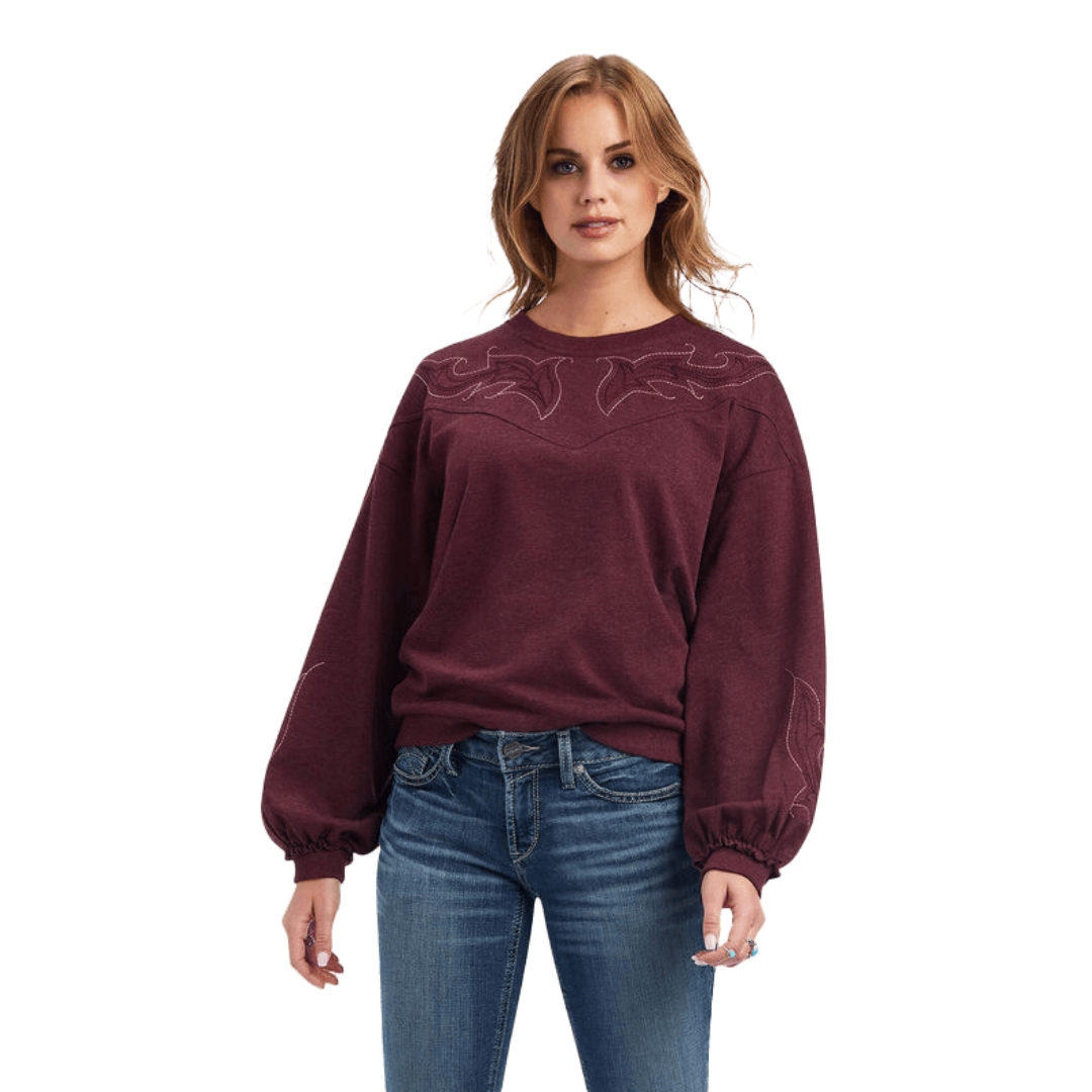 Ariat Women's Stitched Wine Crew Red Sweatshirt