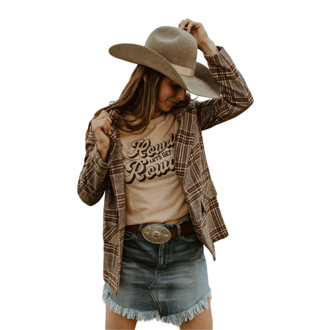 Ali Dee Women's Howdy Lets Get Rowdy Brown Tee Shirt
