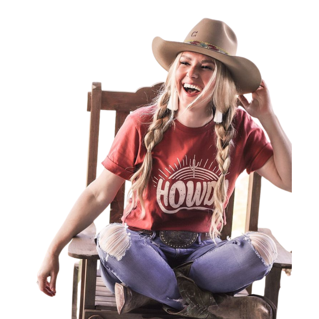 Ali Dee Women's Howdy Sunset Red Tee Shirt