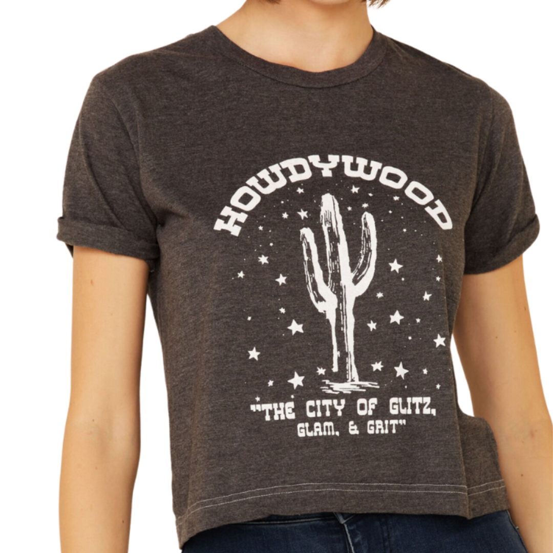 Ali Dee Women's Howdywood Graphic Short Sleeve Grey Tee Shirt