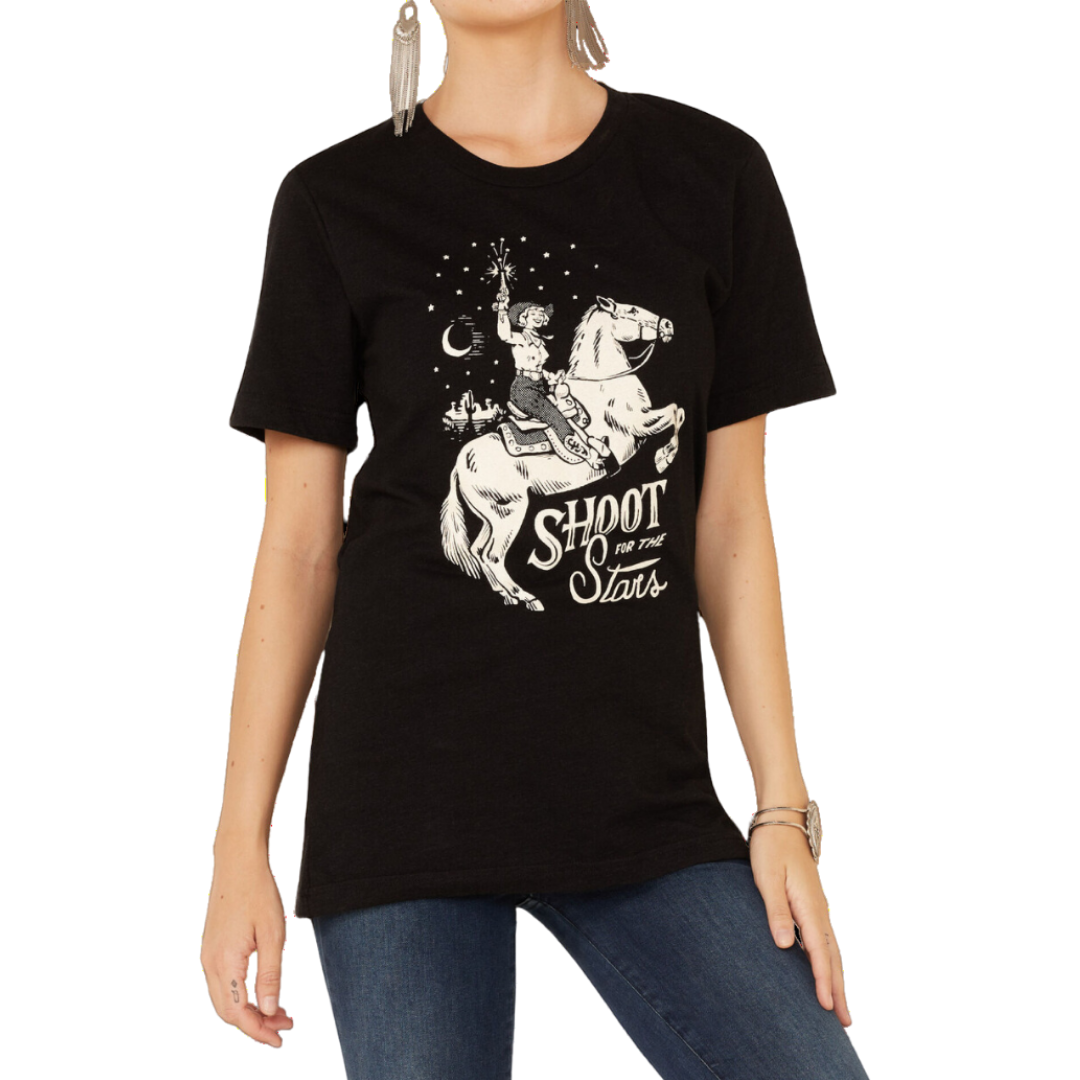 Ali Dee Women's Shoot For Stars Short Sleeve Black Tee Shirt