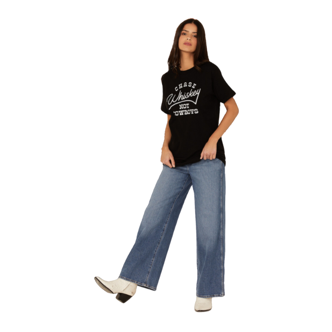 Ali Dee Women's Chase Whiskey Not Cowboys Black Tee Shirt