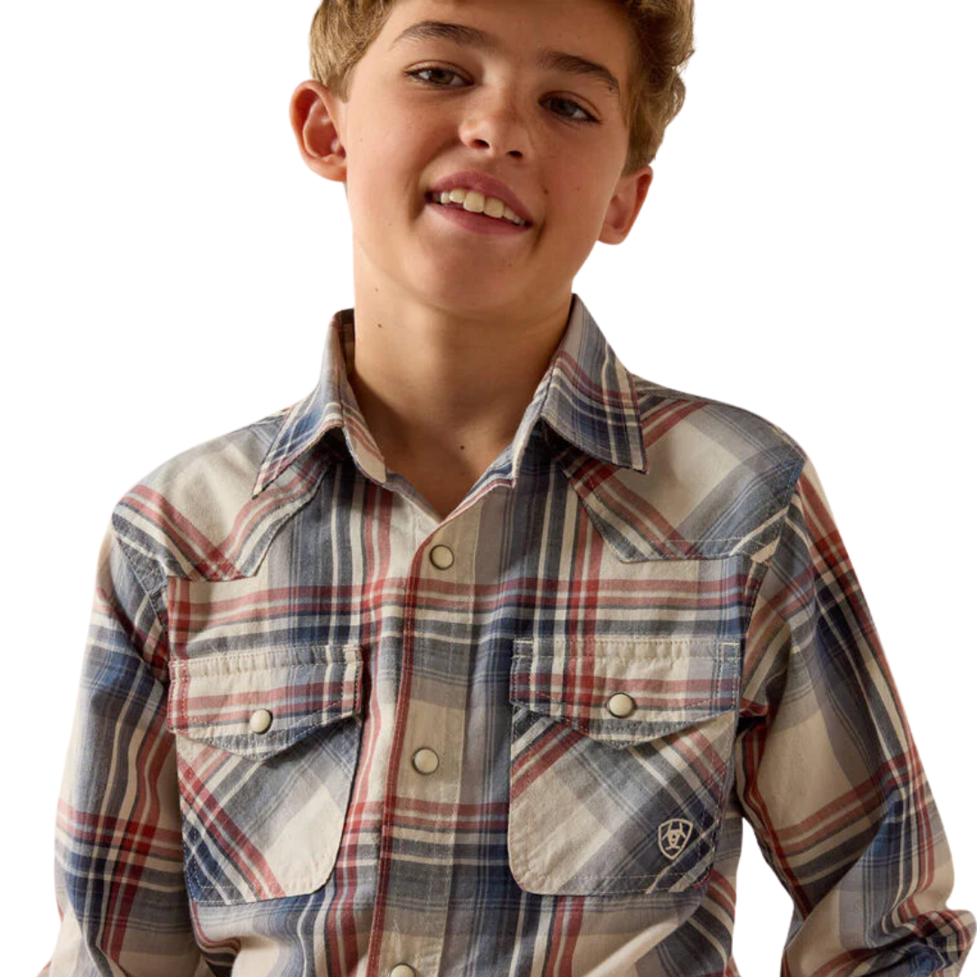 Ariat Youth Boy's Retro Hawthorn Snap Blue Shirt