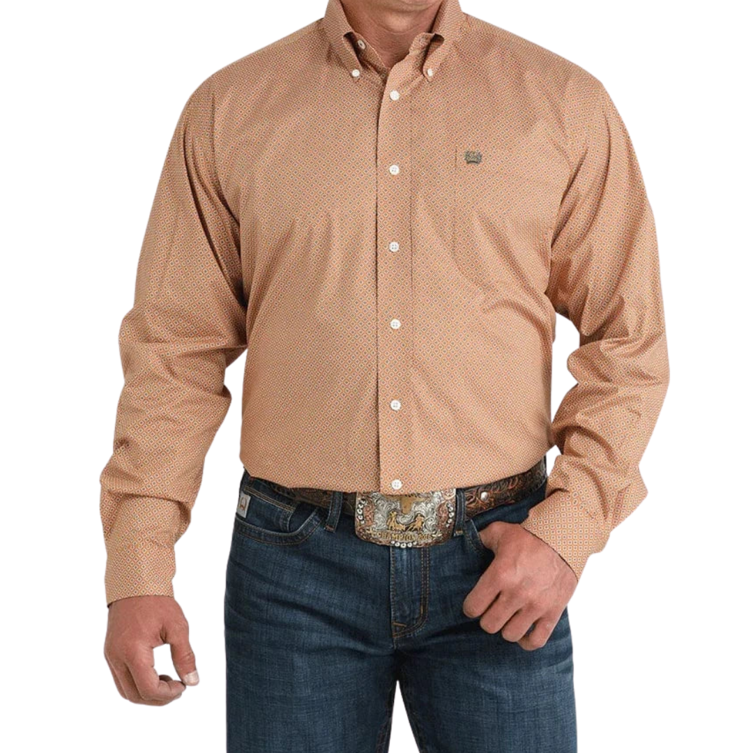 Cinch Men's Geometric Button Down Brown Shirt