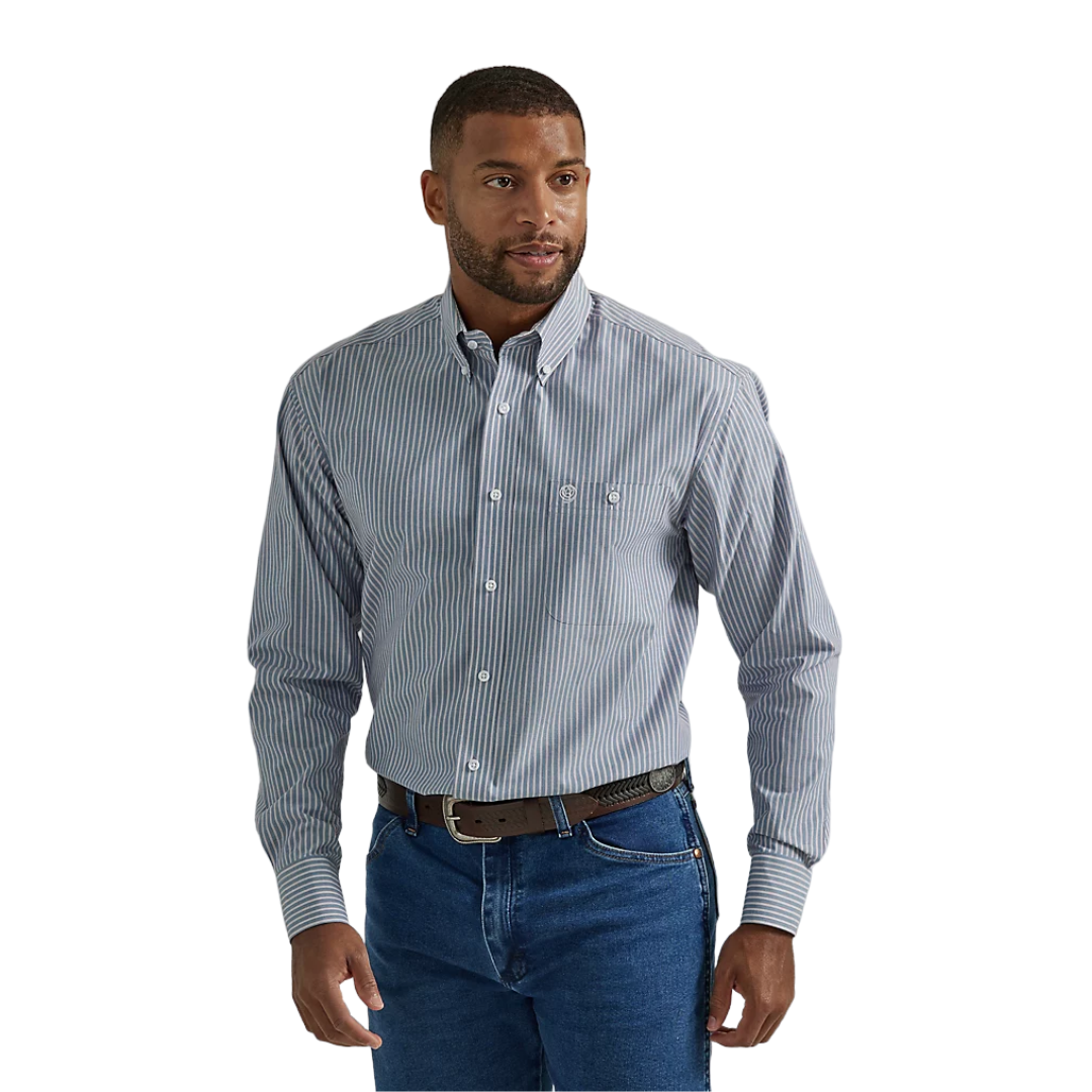 Wrangler Men's Steel Stripe George Blue Shirt