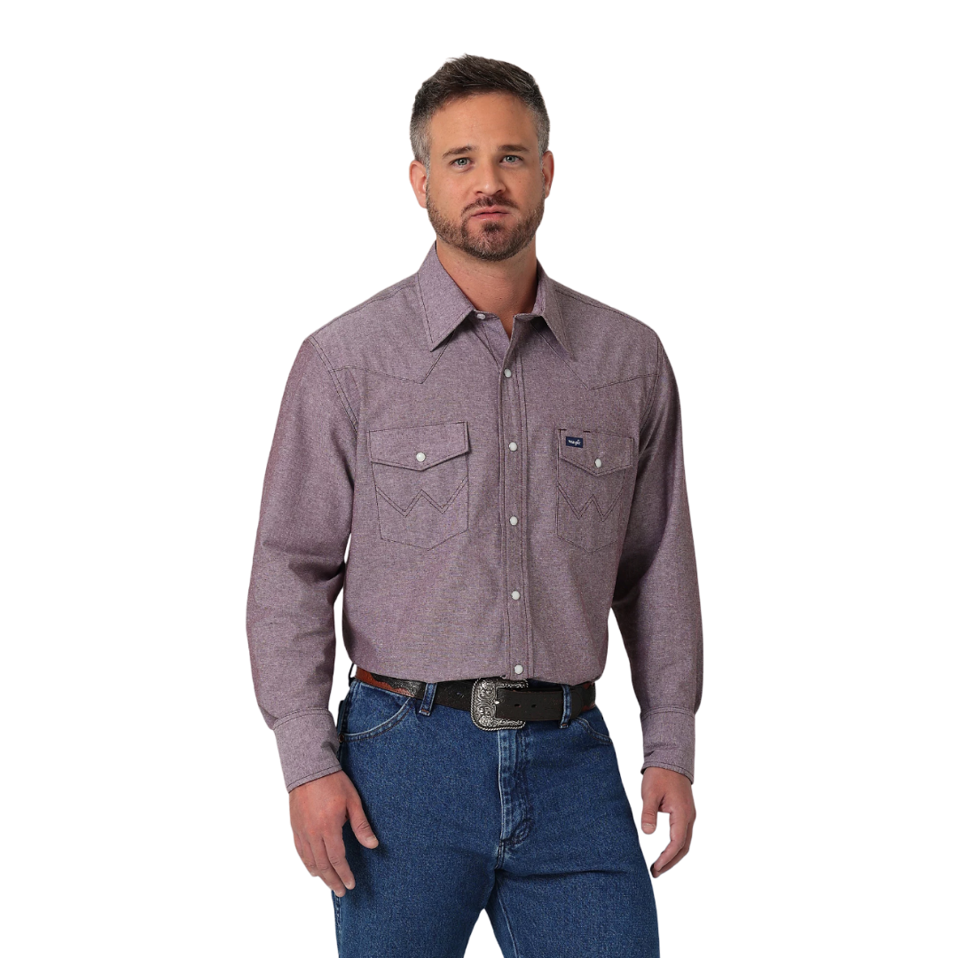 Wrangler Men's Chambray Port Snap Burgundy Shirt