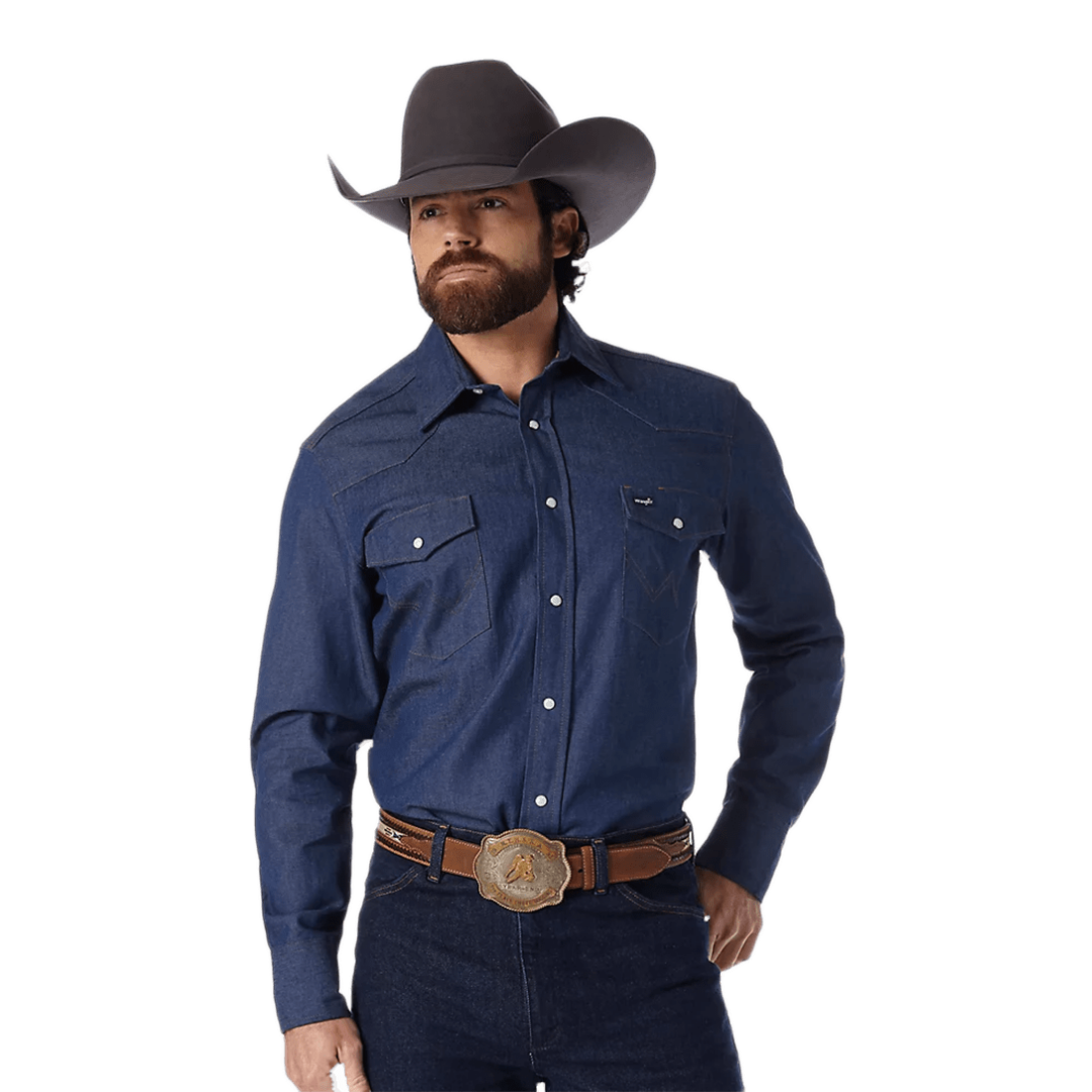 Wrangler Men's Cowboy Cut Rigid Denim Indigo Shirt