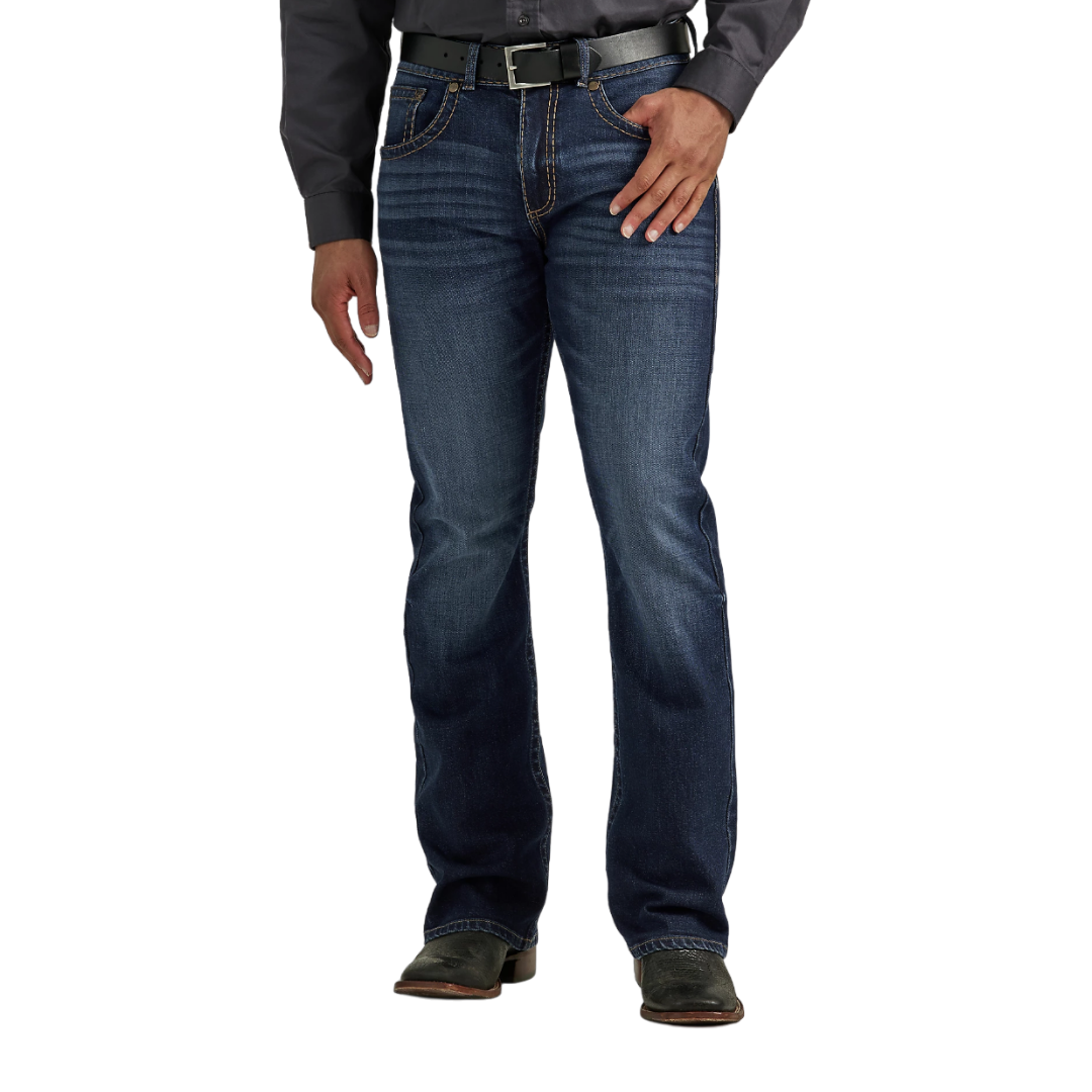 Wrangler Men's Rock 47 Slim Fit Bootcut Blue Jeans