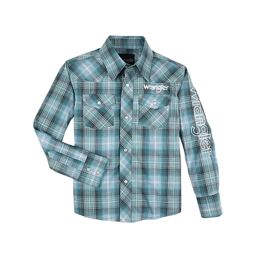 Wrangler Youth Boy's Larkspur Snap Blue Shirt