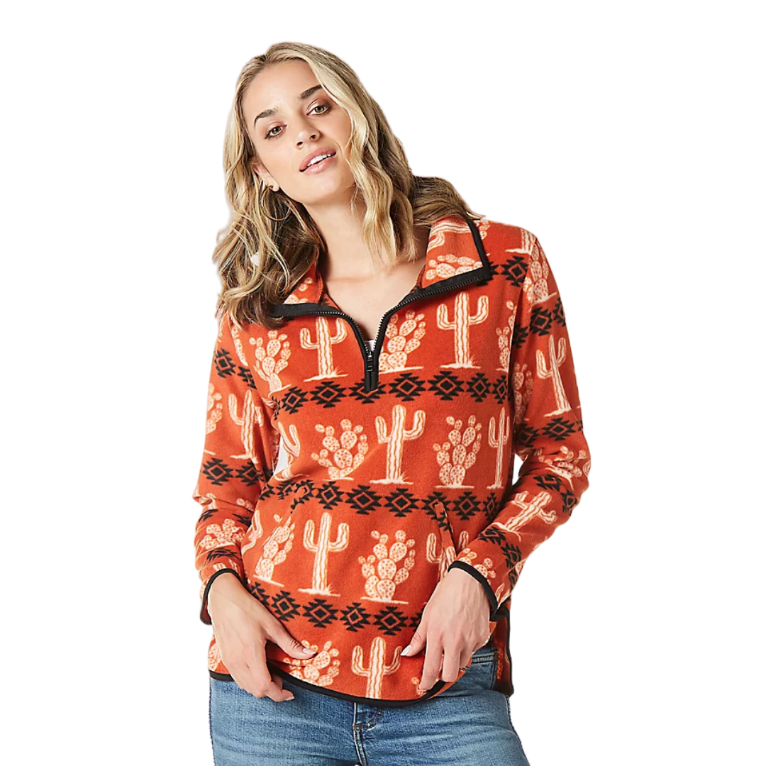 Wrangler Women's Cinnabar Allover Cactus Orange Sweater