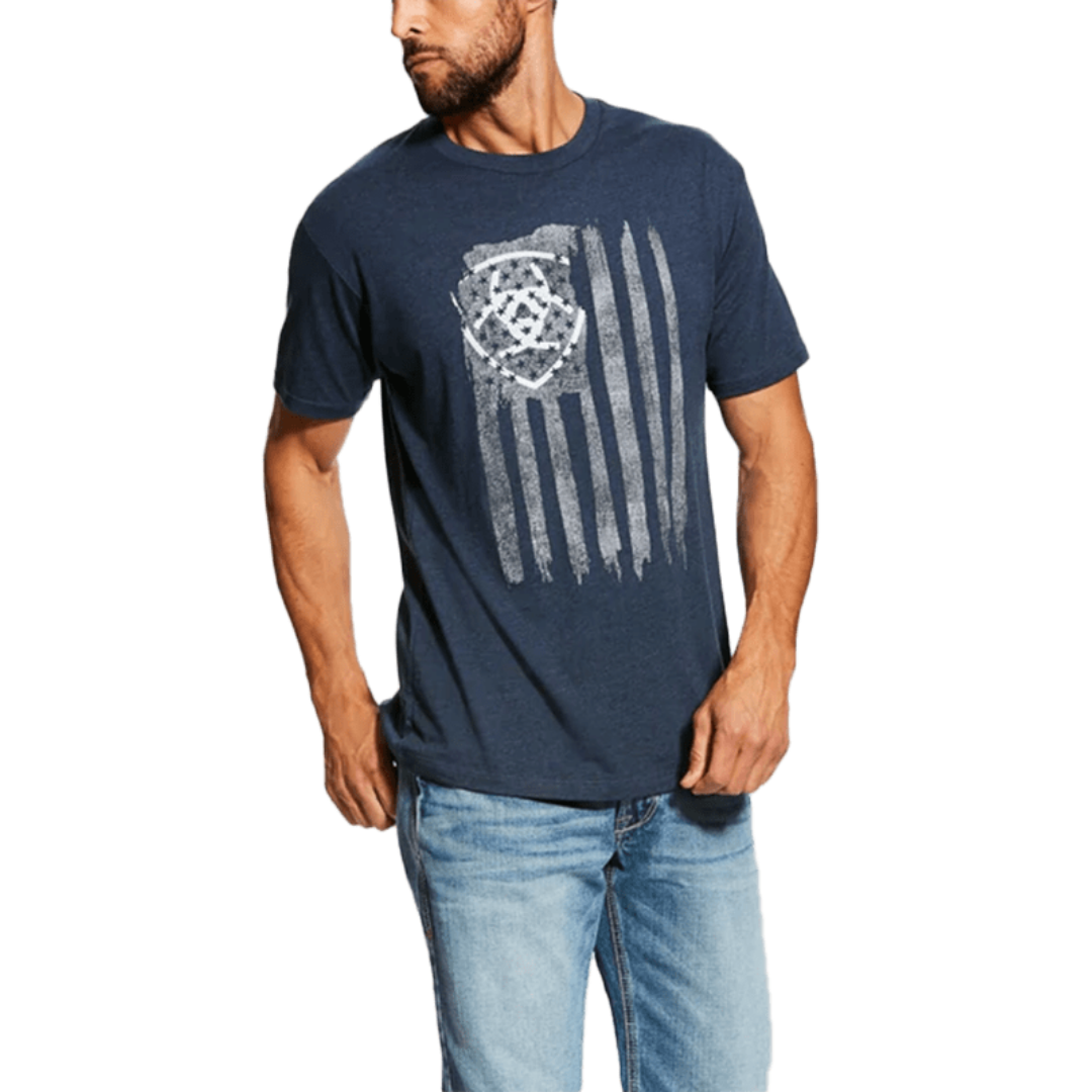 Ariat Men's Flag Print Heather Navy Tee Shirt