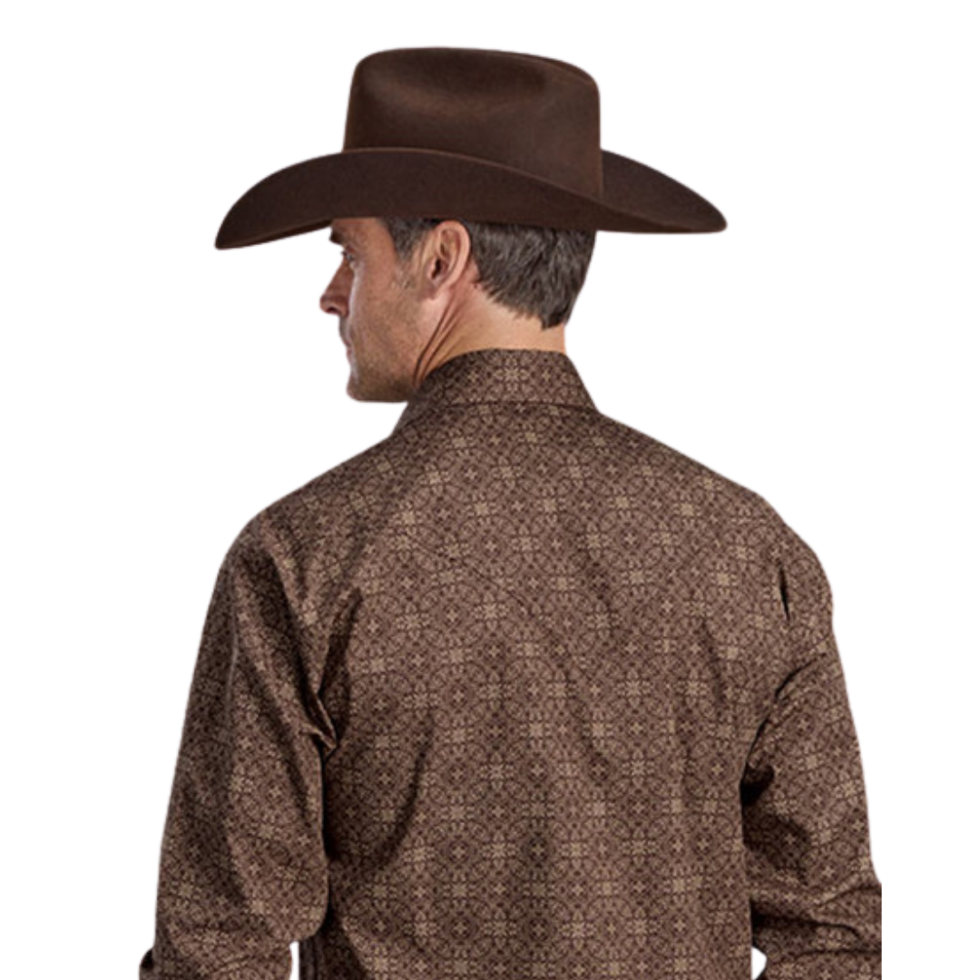 Stetson Men's Vintage Print Brown Shirt