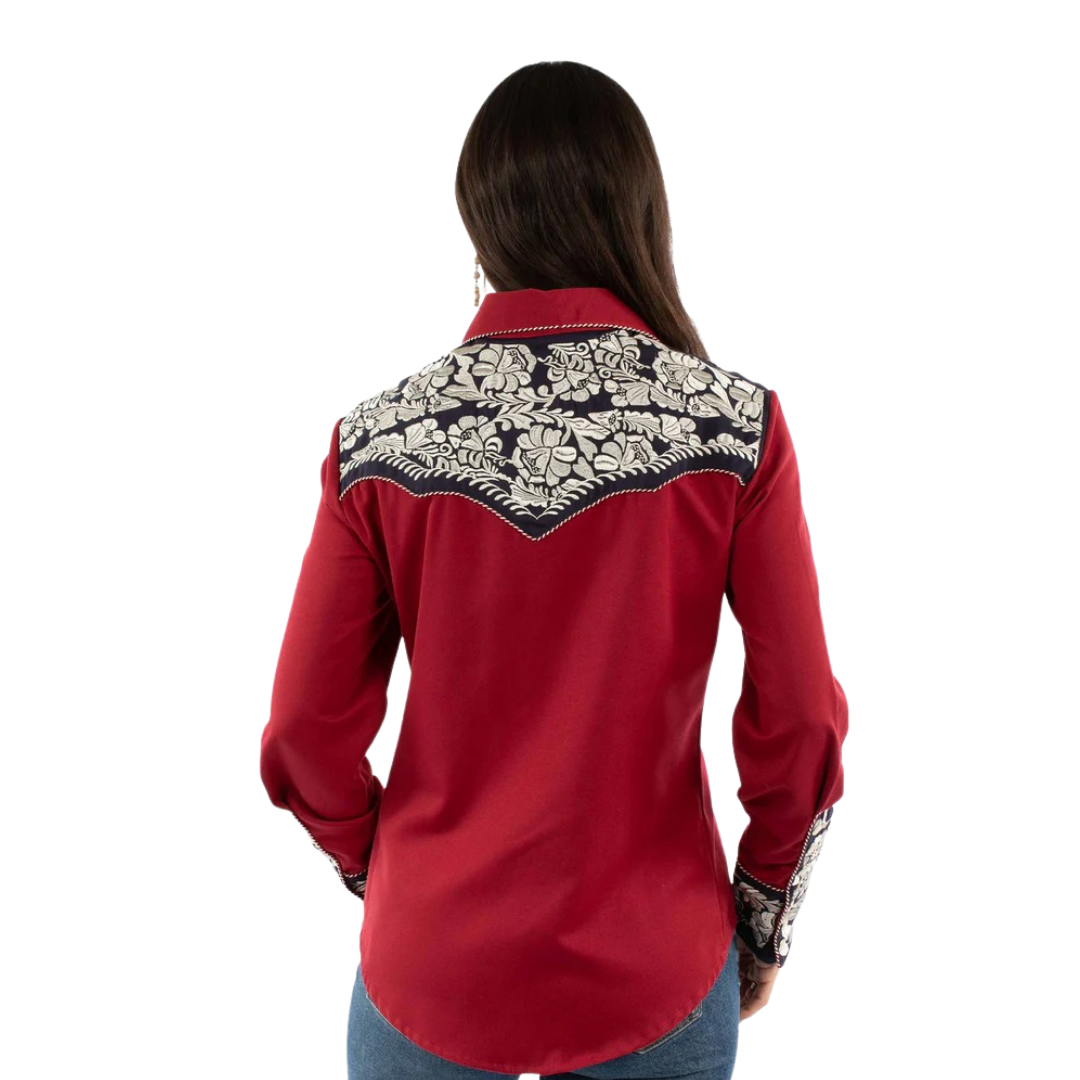Scully Leathers Women's Floral Tooled Western Red Shirt