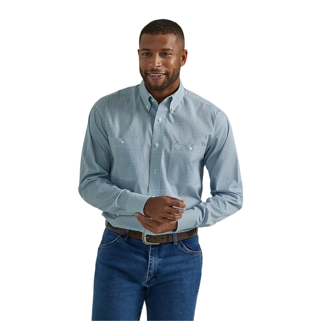 Wrangler Men's George Strait Long Sleeve Steel Blue Shirt
