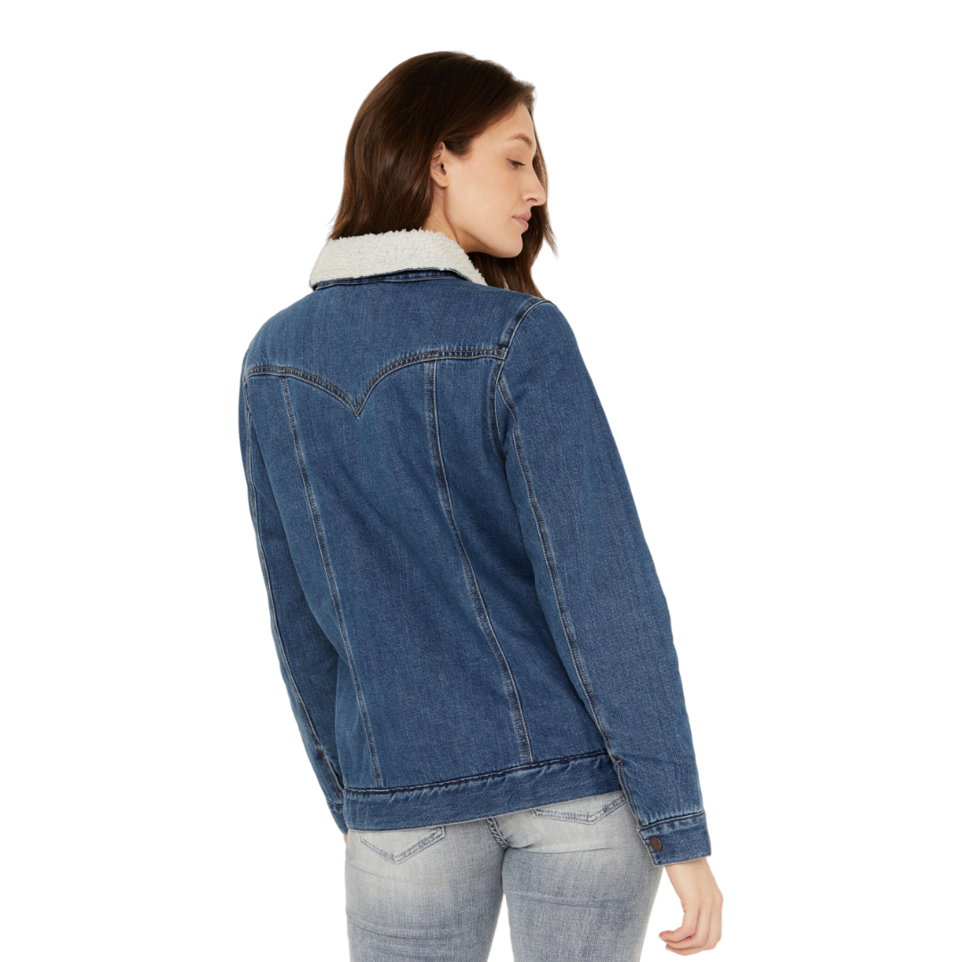 Wrangler Women's Medium Wash Denim Sherpa Blue Coat
