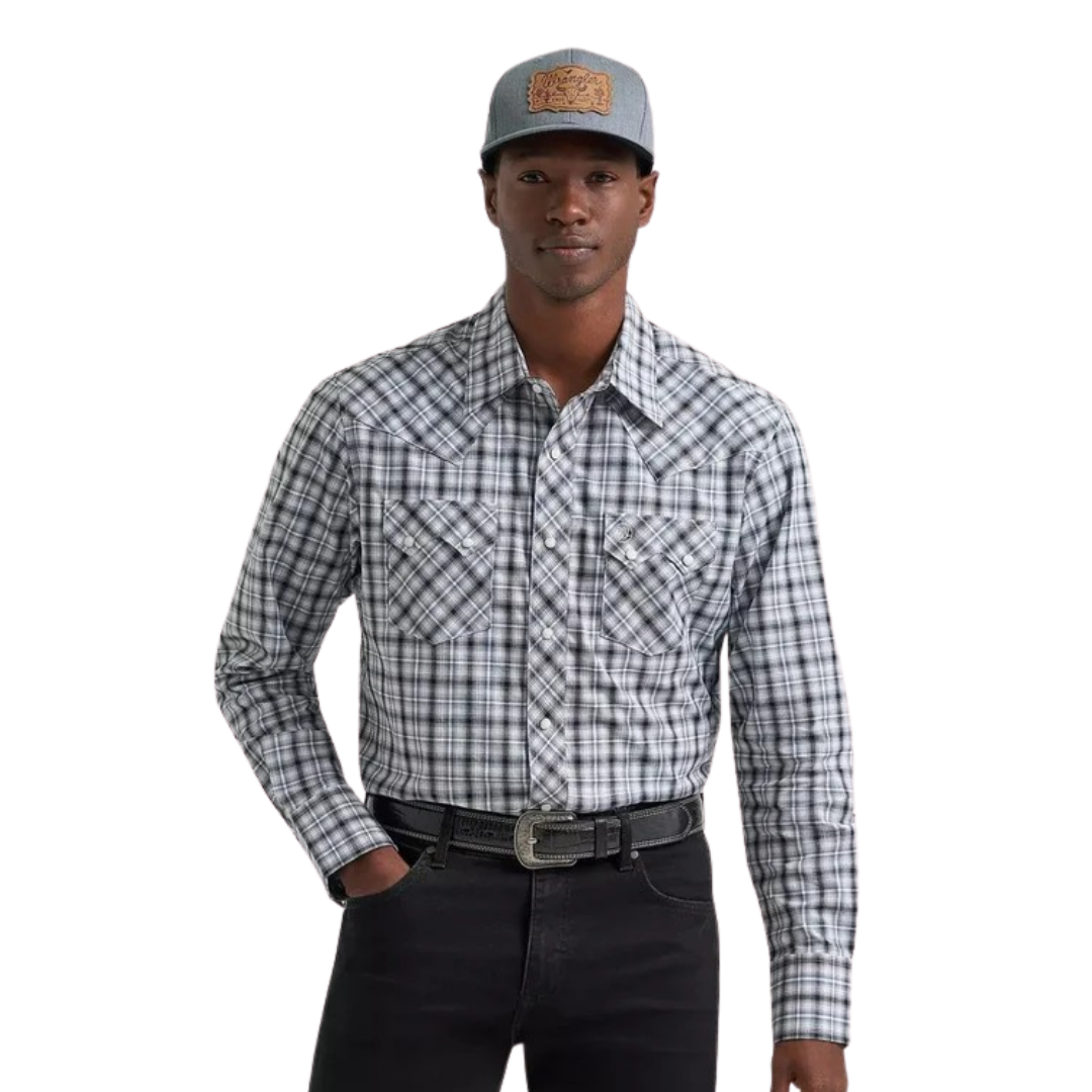 Wrangler Men's Retro Long Sleeve Snap Blue Shirt
