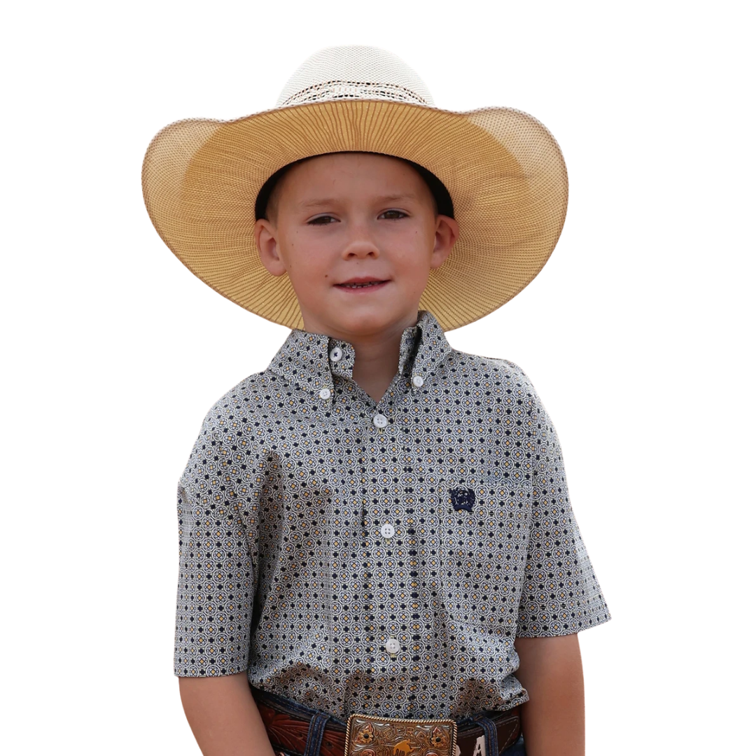 Cinch Youth Boy's Geometric Print Blue Shirt