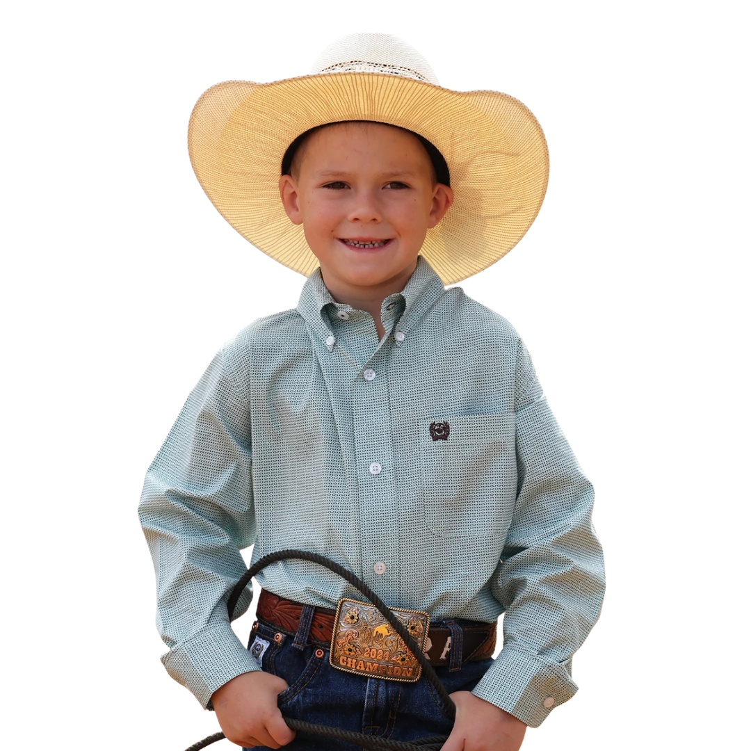 Cinch Youth Boy's Geo Print Light Blue Shirt