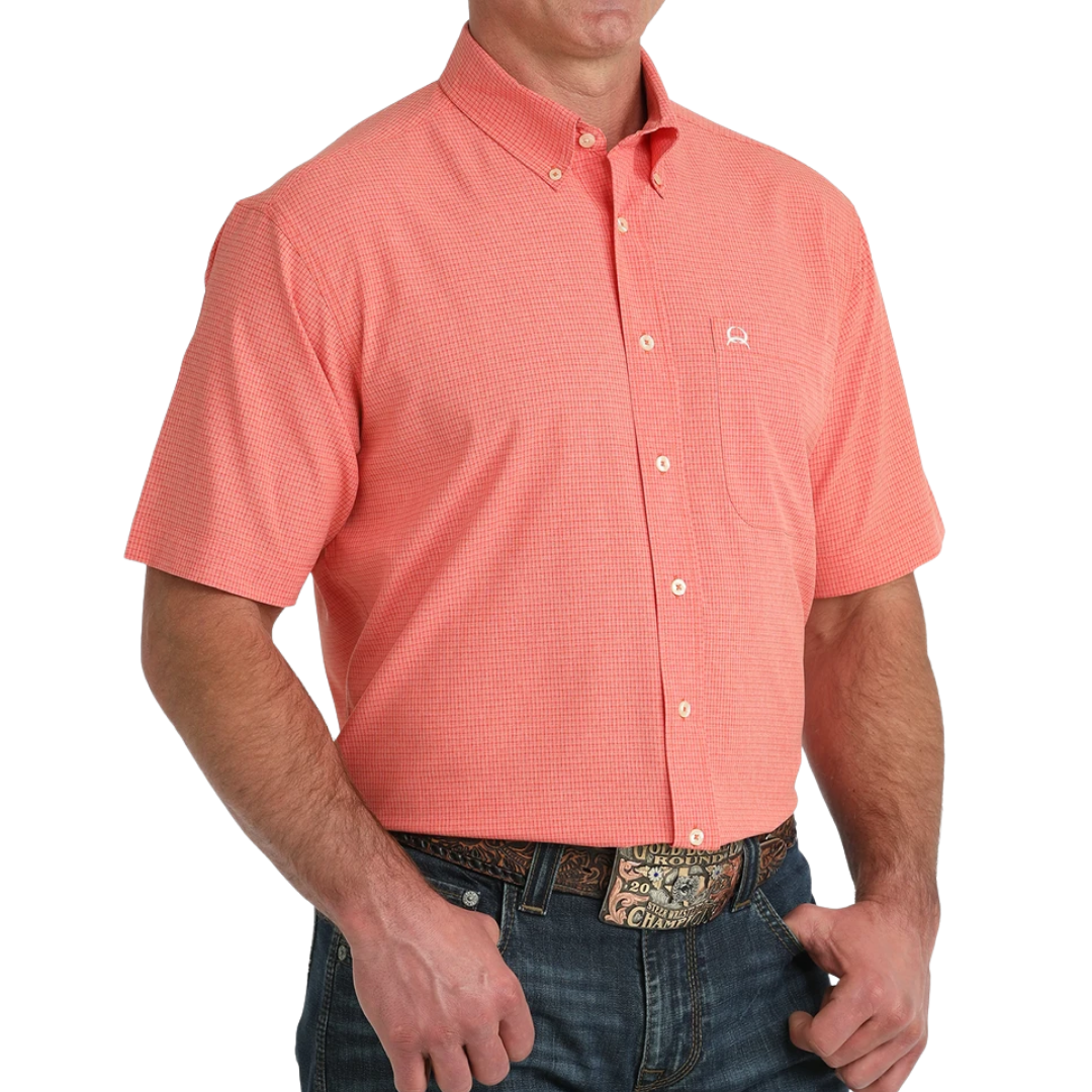 Cinch Men's Arena Flex Print Short Sleeve Red Shirt