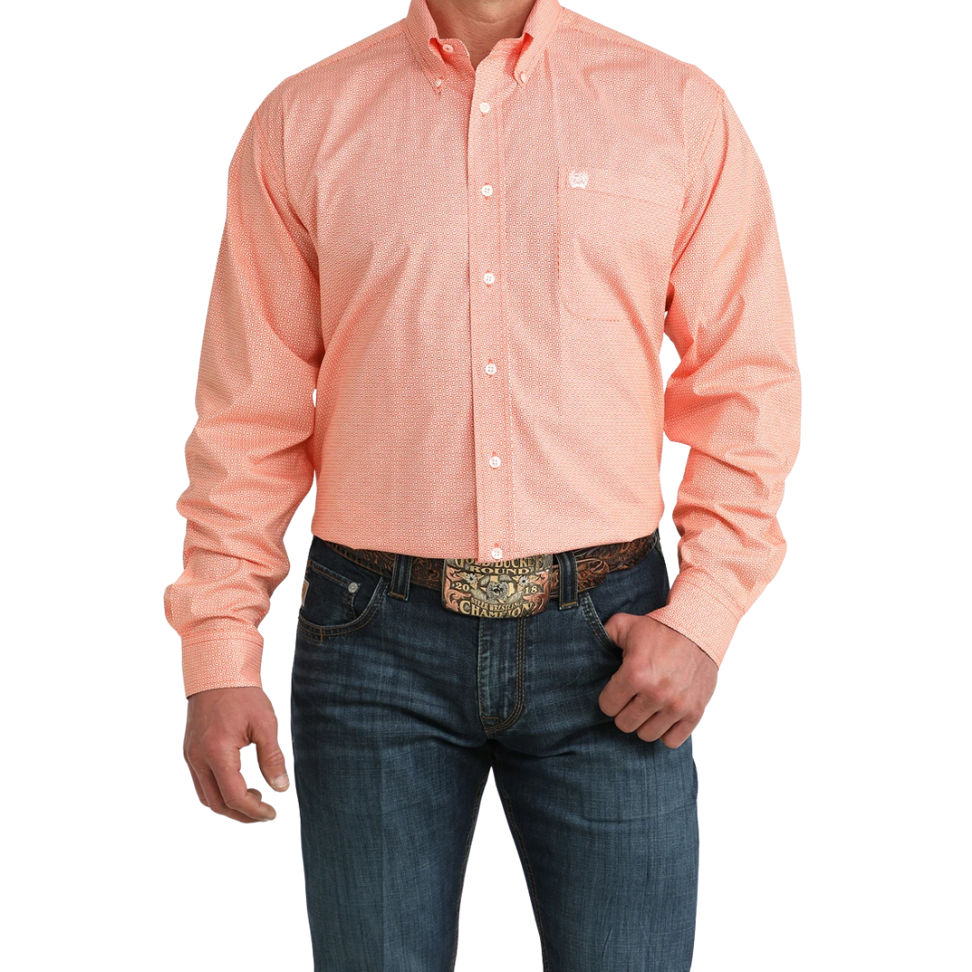 Cinch Men's Geometric Print Orange Shirt