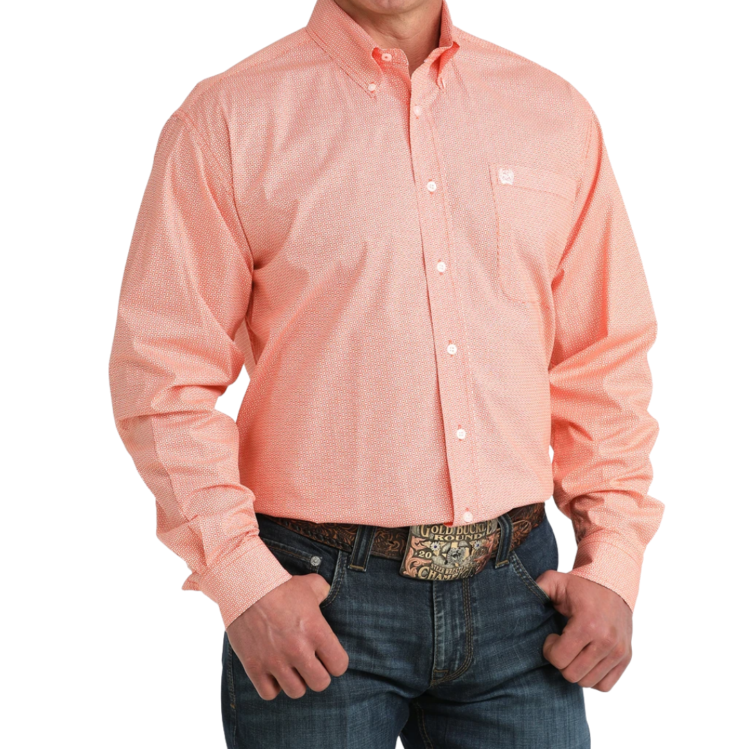 Cinch Men's Geometric Print Orange Shirt