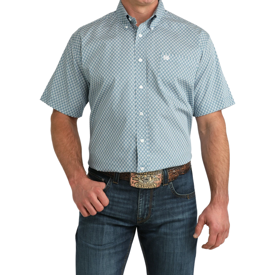 Cinch Men's Geometric Print Blue Shirt