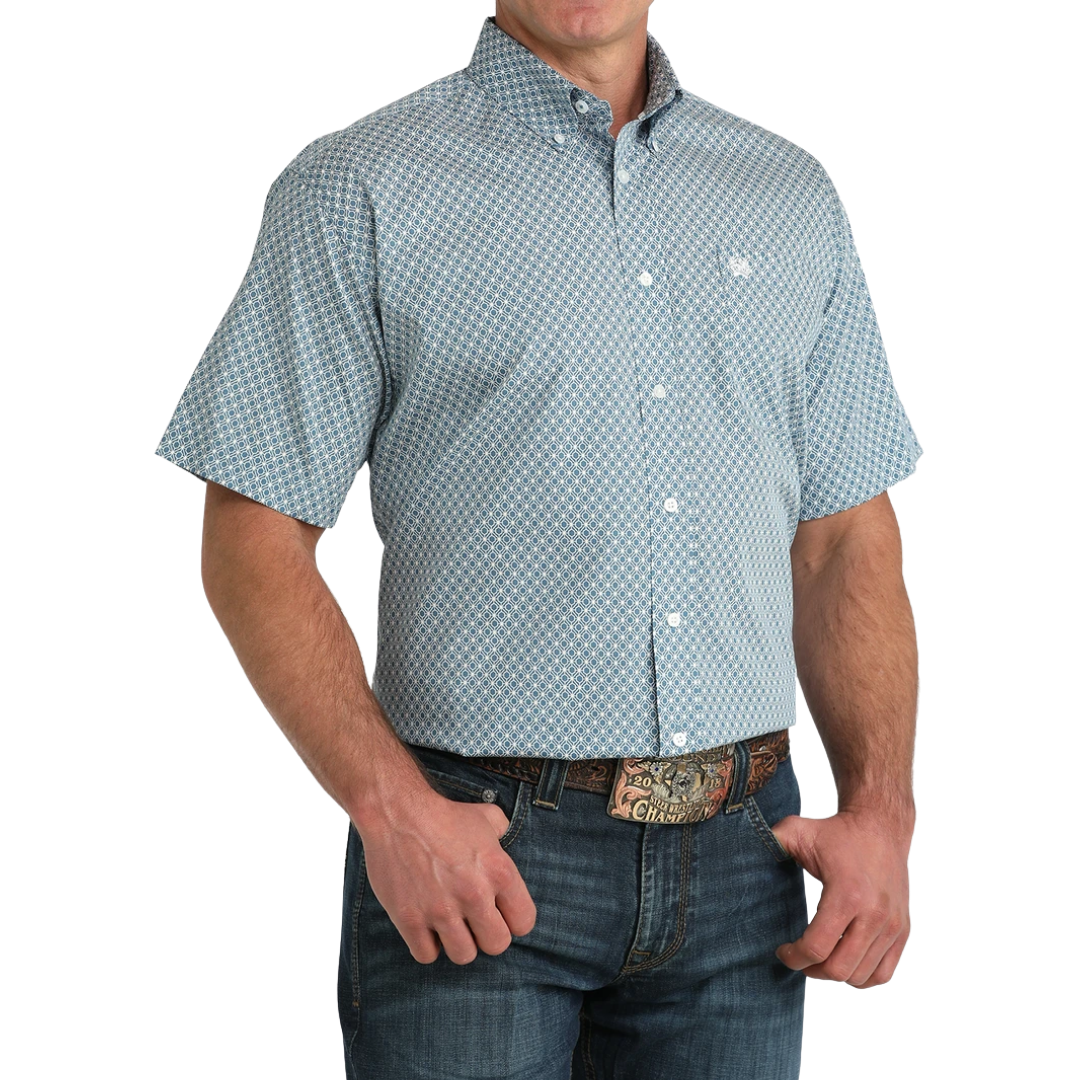 Cinch Men's Geometric Print Blue Shirt