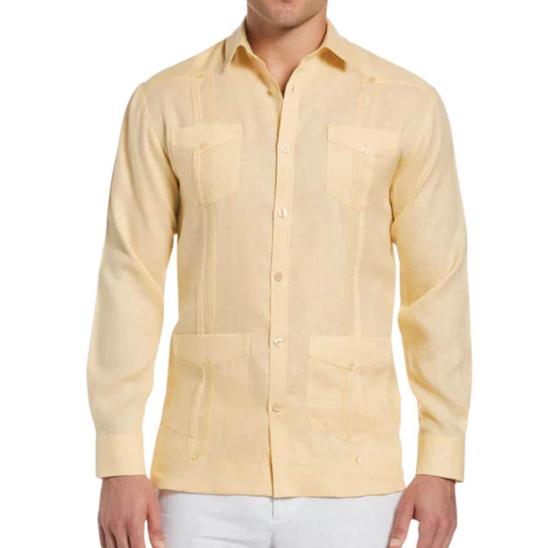 D' Accord Men's Cuban Guayabera Yellow Shirt