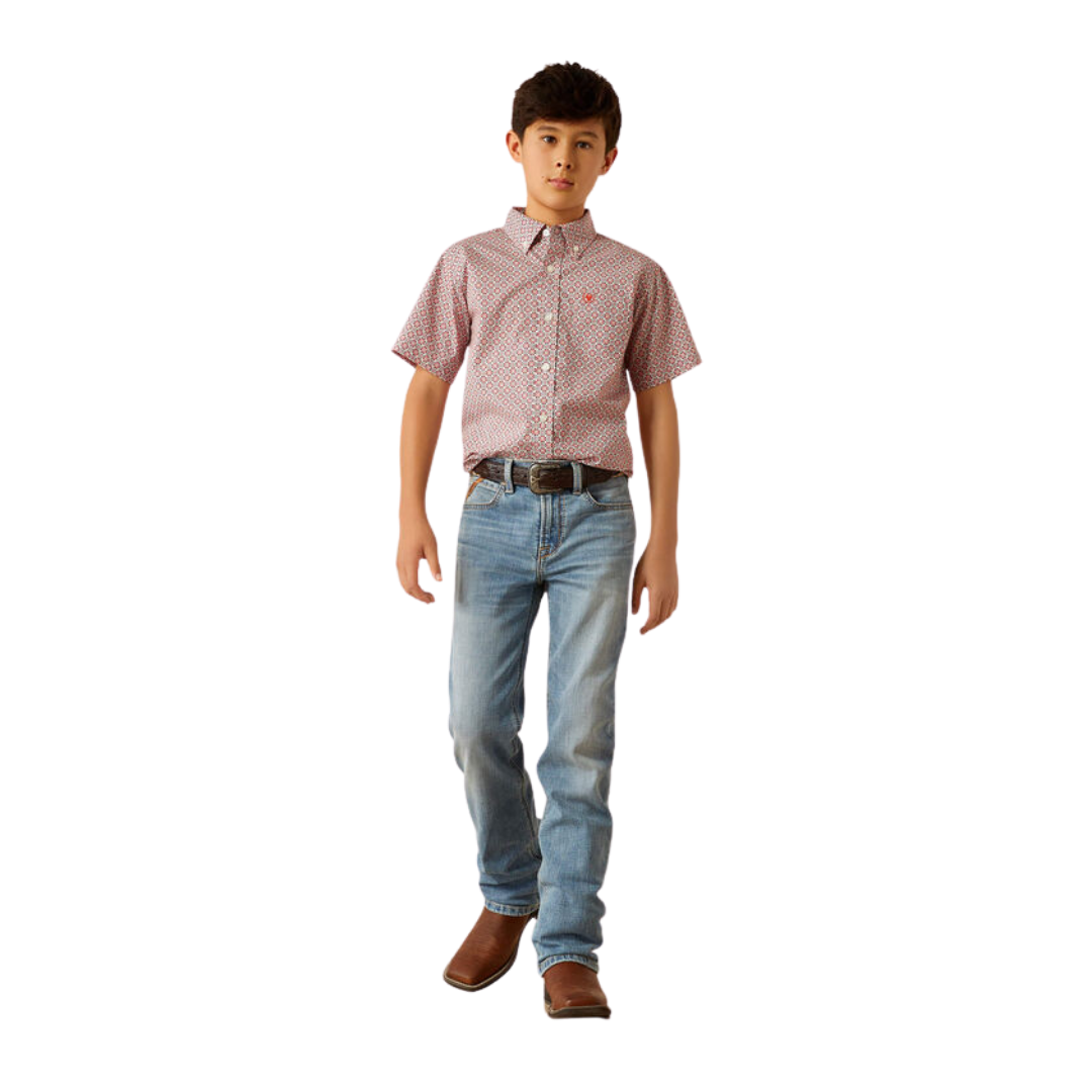 Ariat Youth Kid's Welch Classic Fit Button Down Red Shirt