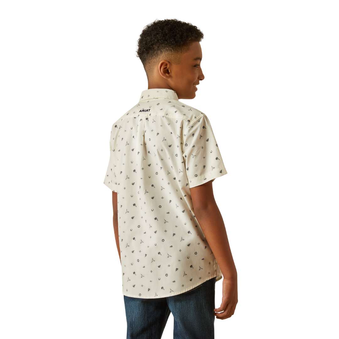 Ariat Youth Boy's Colter Classic Fit White Print Shirt