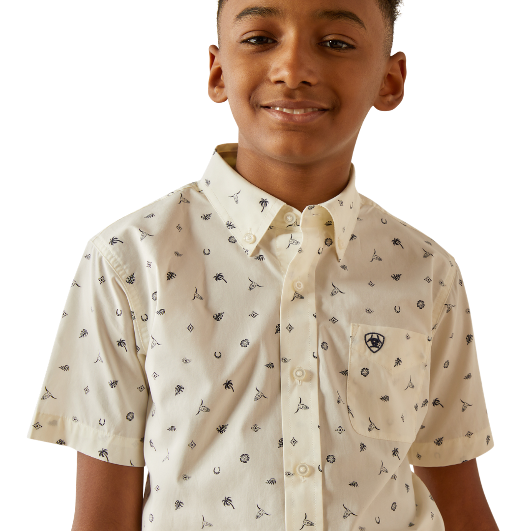Ariat Youth Boy's Colter Classic Fit White Print Shirt