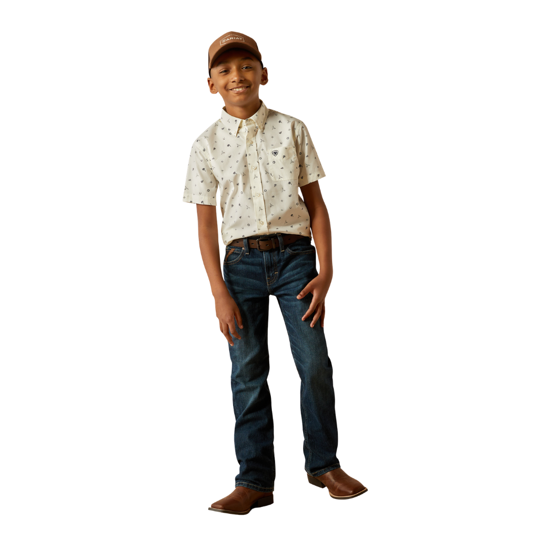 Ariat Youth Boy's Colter Classic Fit White Print Shirt