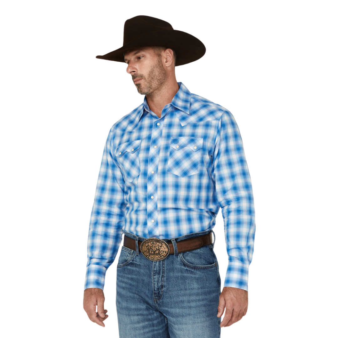 Wrangler Men's Plaid Western Blue Shirt