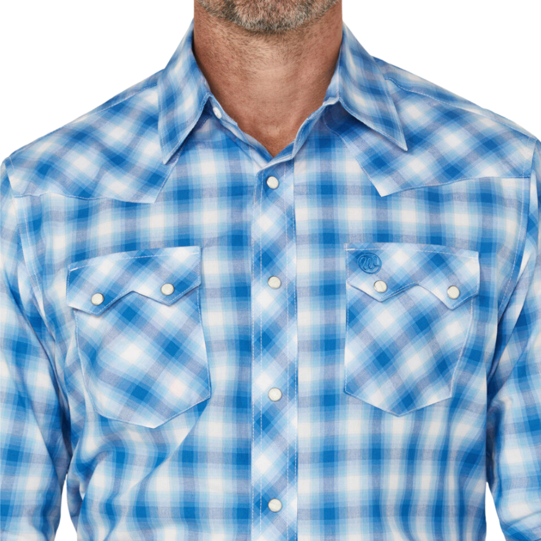 Wrangler Men's Plaid Western Blue Shirt