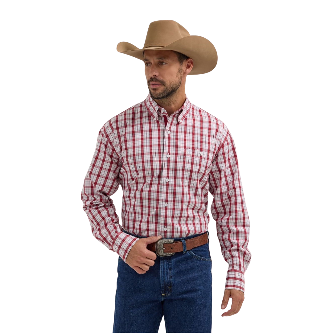 Wrangler Men's George Strait Plaid Red Shirt
