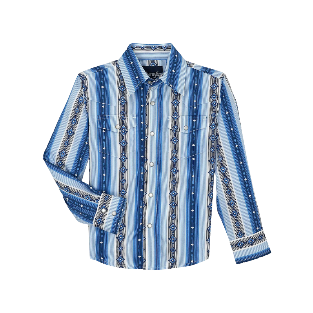 Wrangler Youth Boy's Checotah Long Sleeve Western Blue Shirt