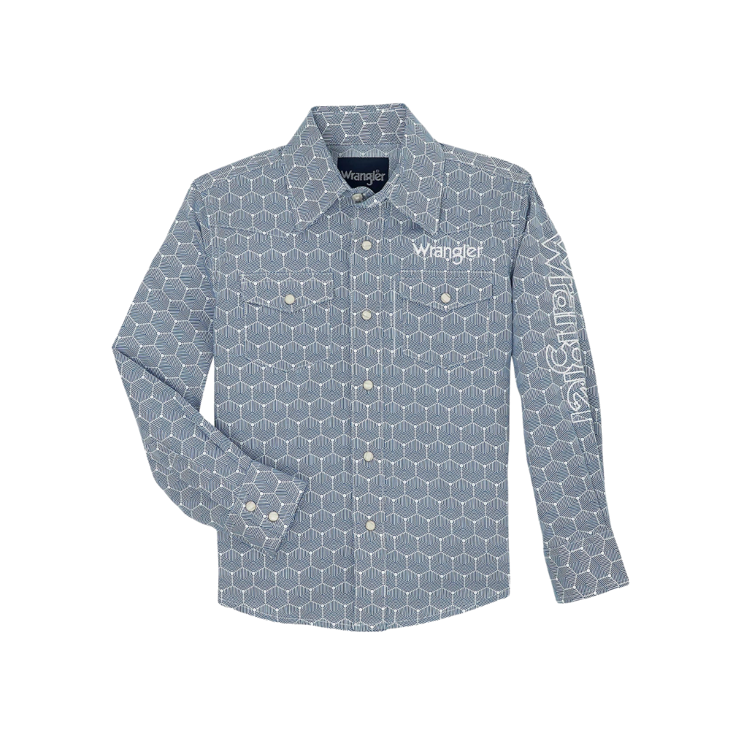 Wrangler Youth Boy's Logo Western Blue Shirt