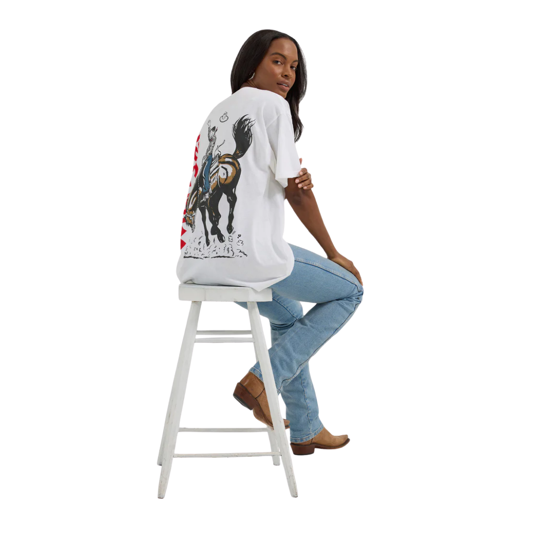 Wrangler Women's Western Back Graphic Oversized White Tee Shirt