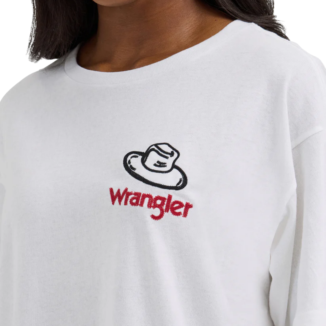 Wrangler Women's Western Back Graphic Oversized White Tee Shirt