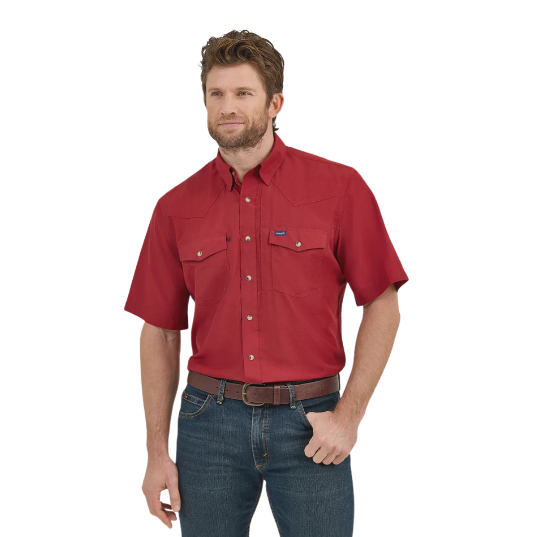 Wrangler Men's Performance Snap Short Sleeve Red Shirt