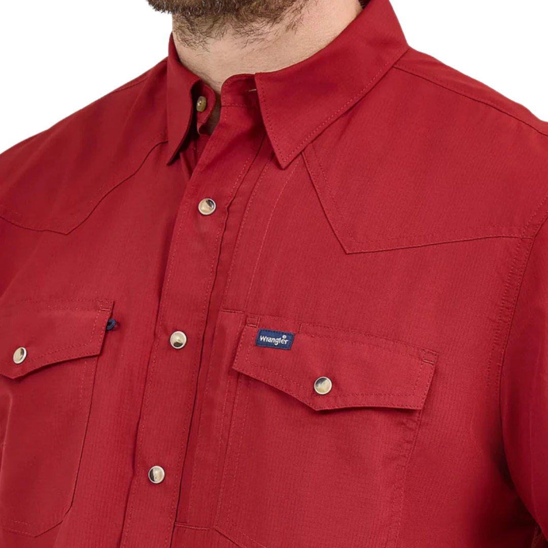 Wrangler Men's Performance Snap Short Sleeve Red Shirt