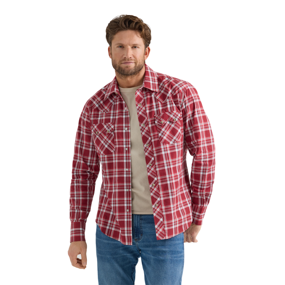 Wrangler Men's Retro Long Sleeve Sawtooth Snap Red Shirt