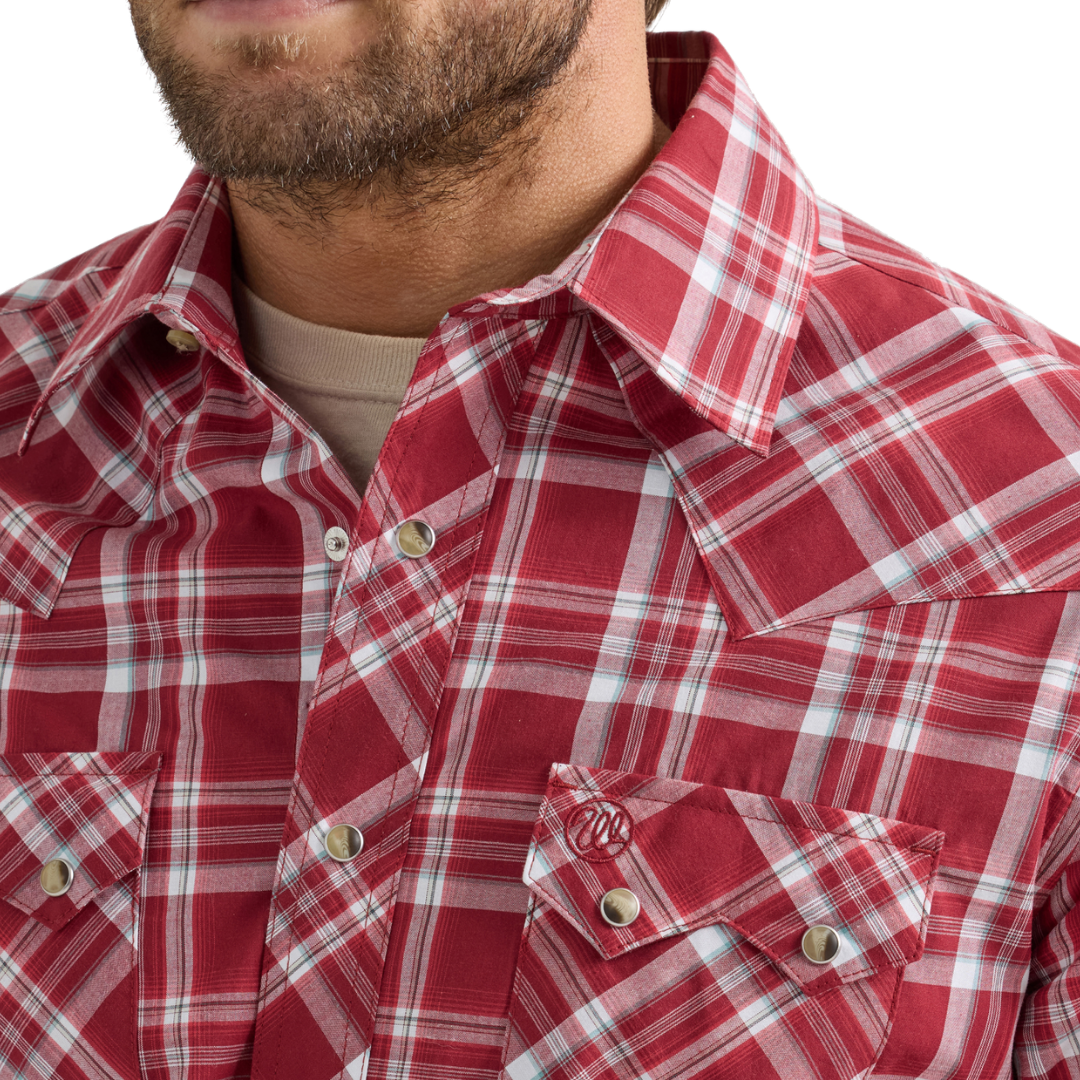 Wrangler Men's Retro Long Sleeve Sawtooth Snap Red Shirt