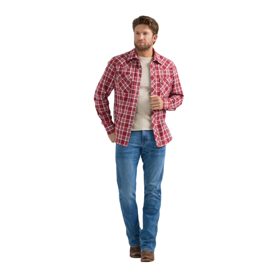 Wrangler Men's Retro Long Sleeve Sawtooth Snap Red Shirt
