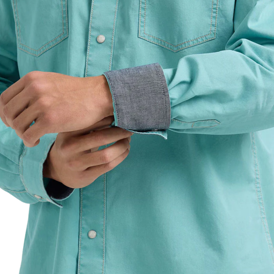 Wrangler Men's Retro Premium Western Snap Turquoise Shirt